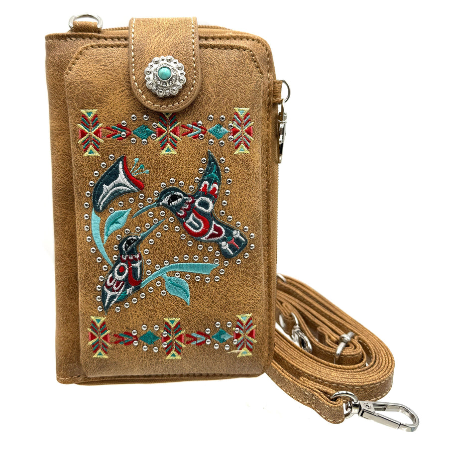 Native Embroidered Hummingbird  Crossbody Western Phone Wallet