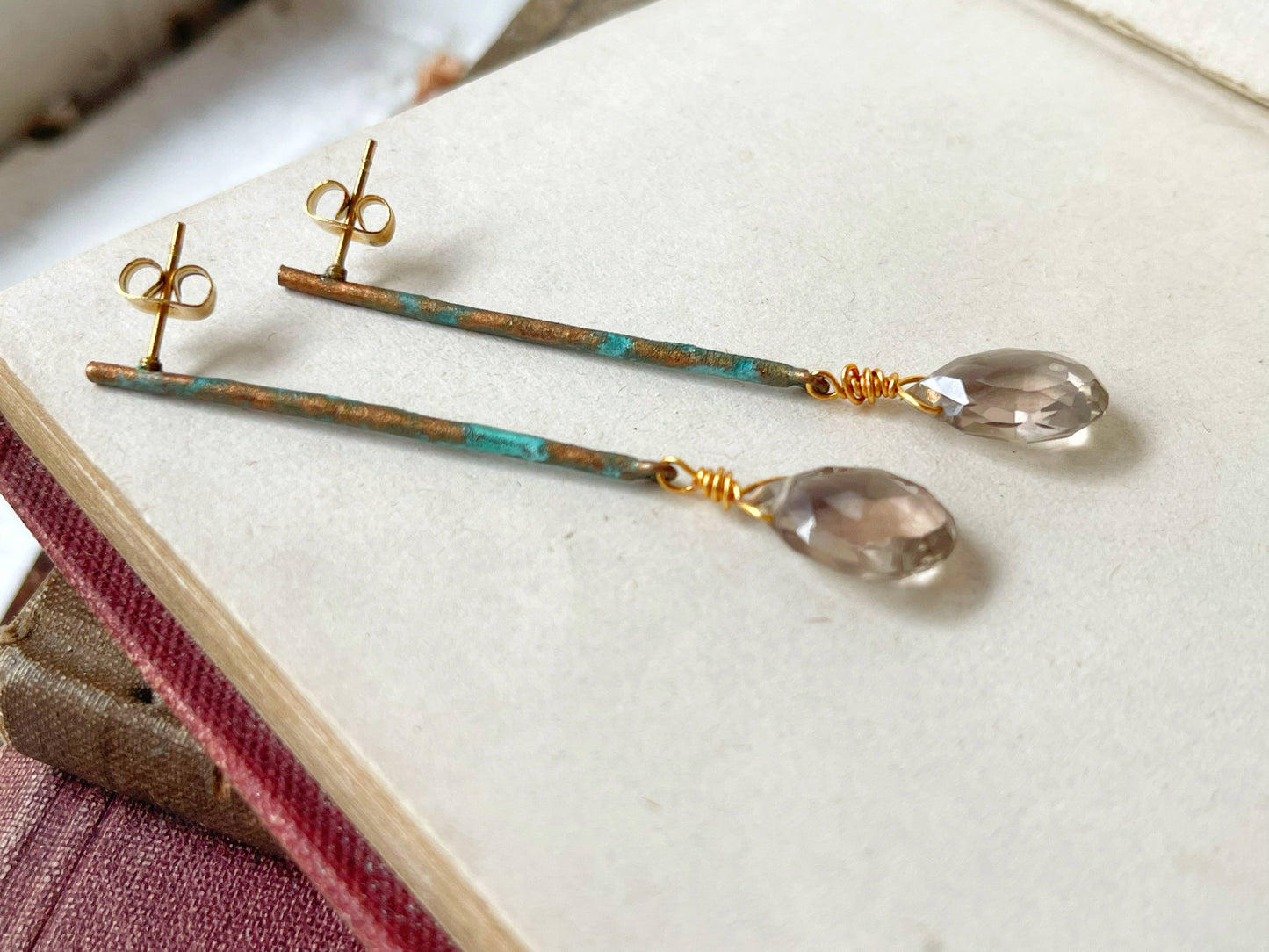 Patina & Smoky Topaz Stick Earrings