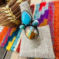 Handcrafted Multi Turquoise & Sterling Silver Adjustable Ring by Travis Jim