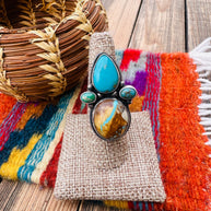 Handcrafted Multi Turquoise & Sterling Silver Adjustable Ring by Travis Jim