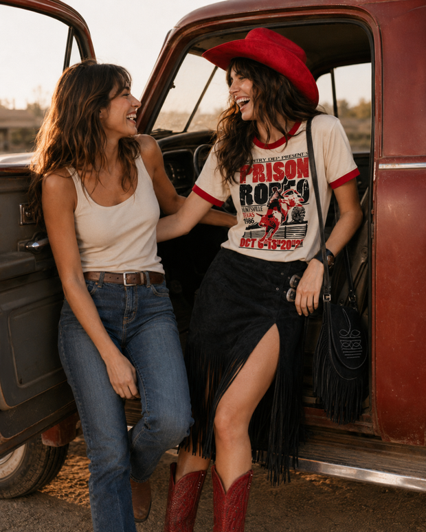 Prison Rodeo Ringer Crop T-Shirt