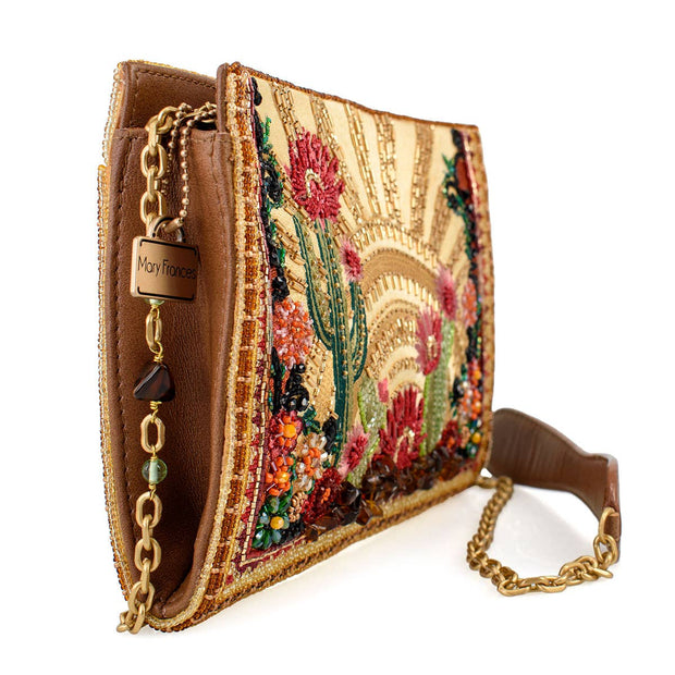 Beaded Cactus and Floral Crossbody Handbag
