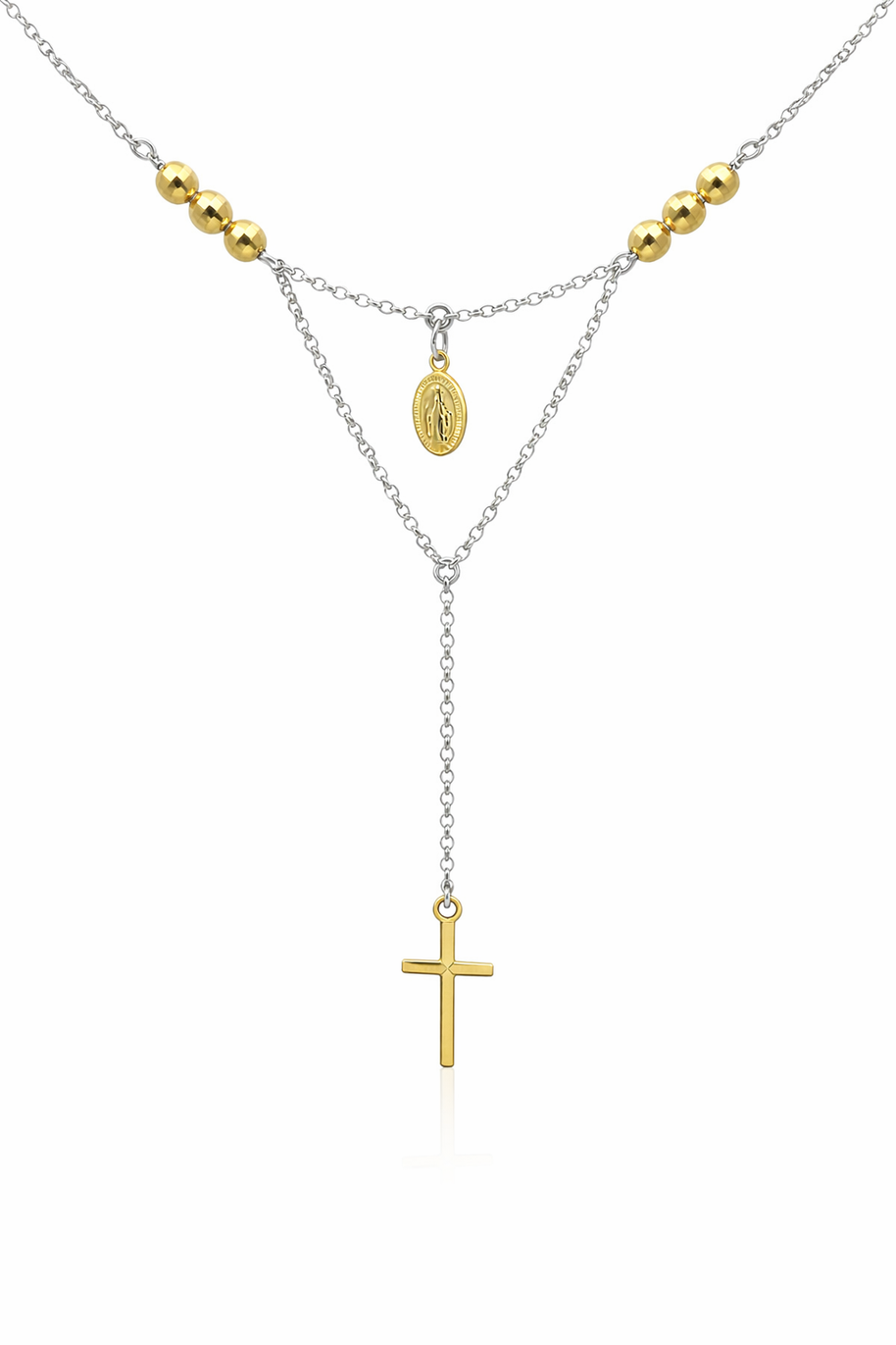Sterling Silver Two Tone Rosary Necklace