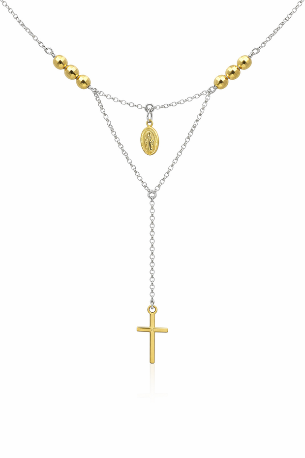 Sterling Silver Two Tone Rosary Necklace