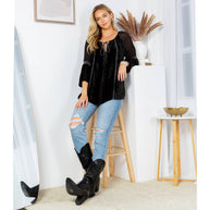 Velvet Patchwork Peasant Top
