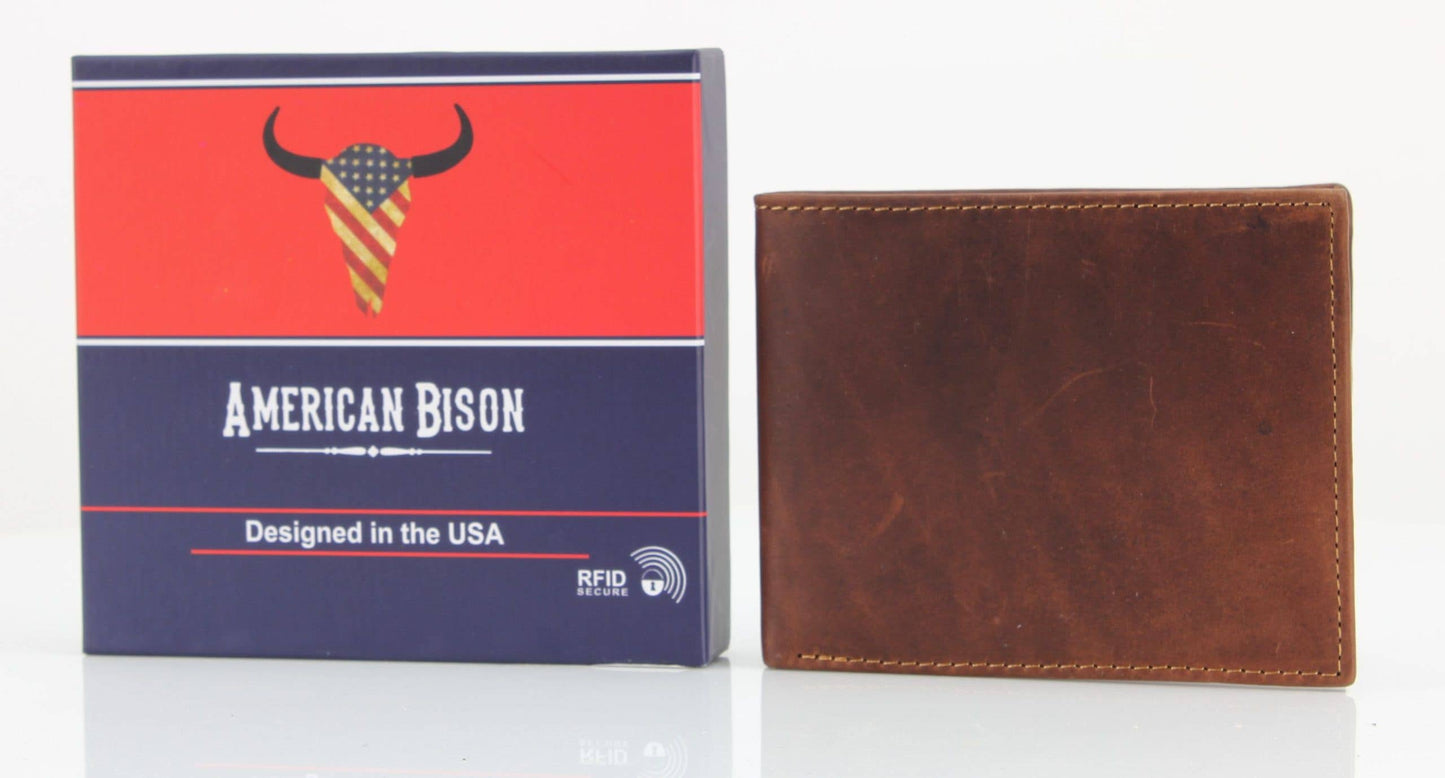 American Bison RFID Leather Bi Fold Wallet