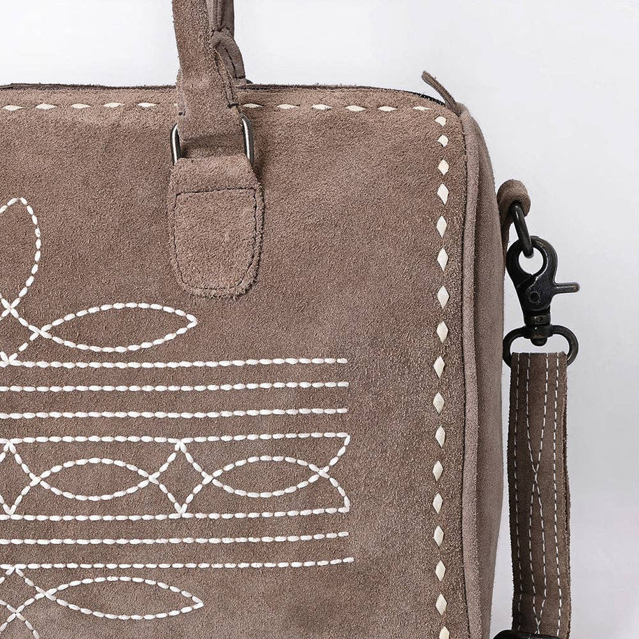 Western Suede Boot Stitch Duffel Bag, Turquoise