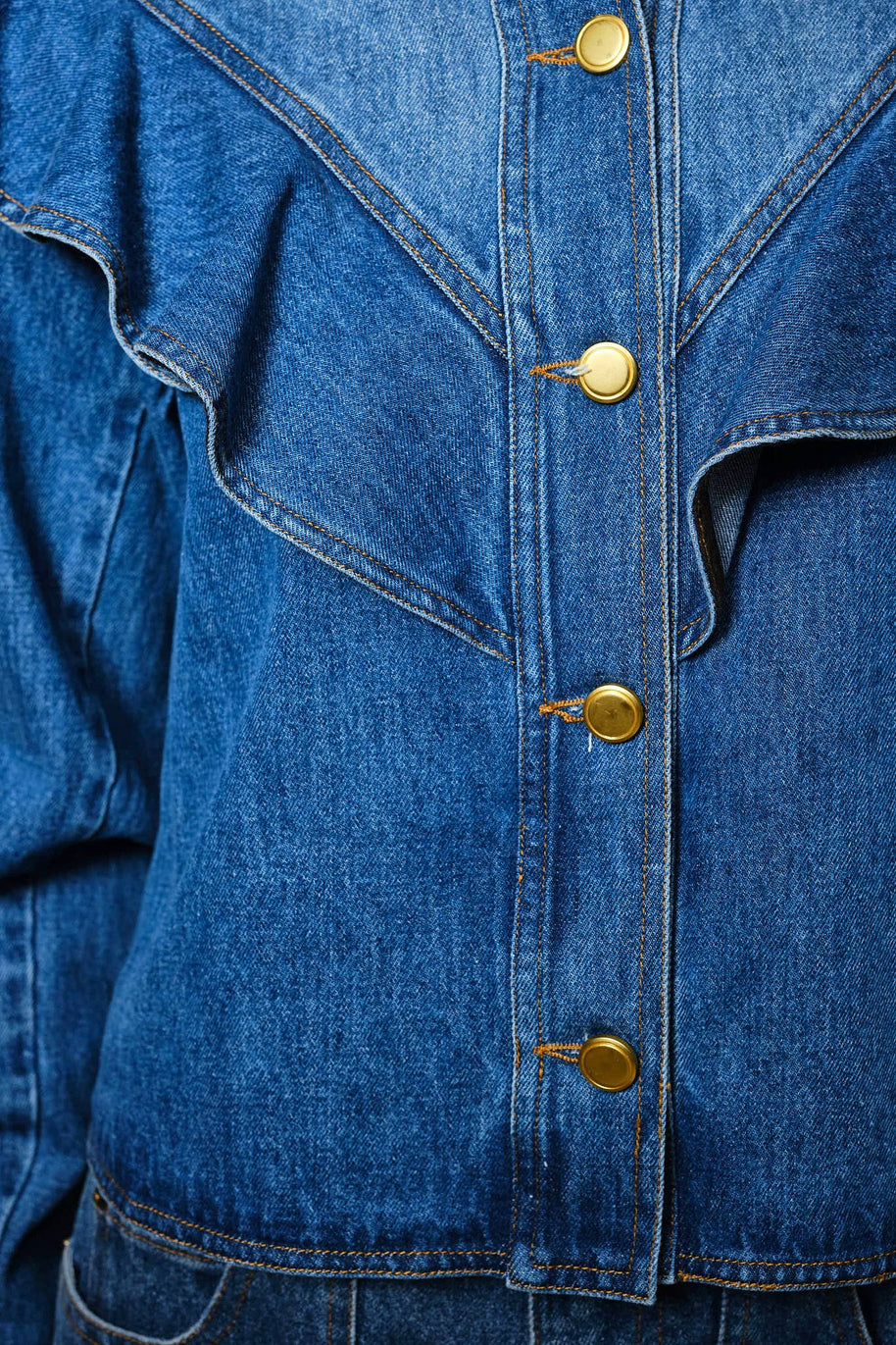 Diagonal Ruffled Denim Jacket