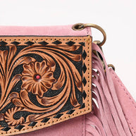 Suede Fringe & Tooled Leather Crossbody, Pink