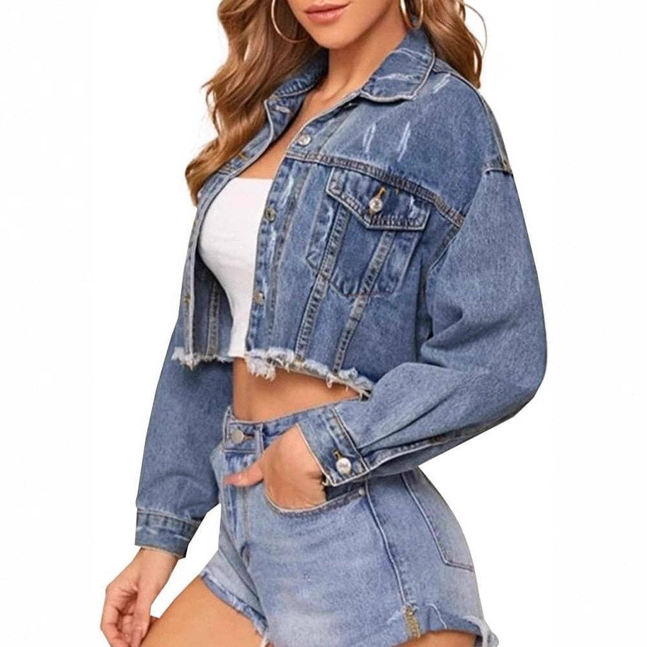 Distressed Cropped Jean Jacket