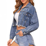Distressed Cropped Jean Jacket