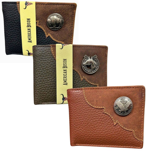 Mixed Media Two Tone Bifold Rodeo Wallet w/ Medallion AB1916