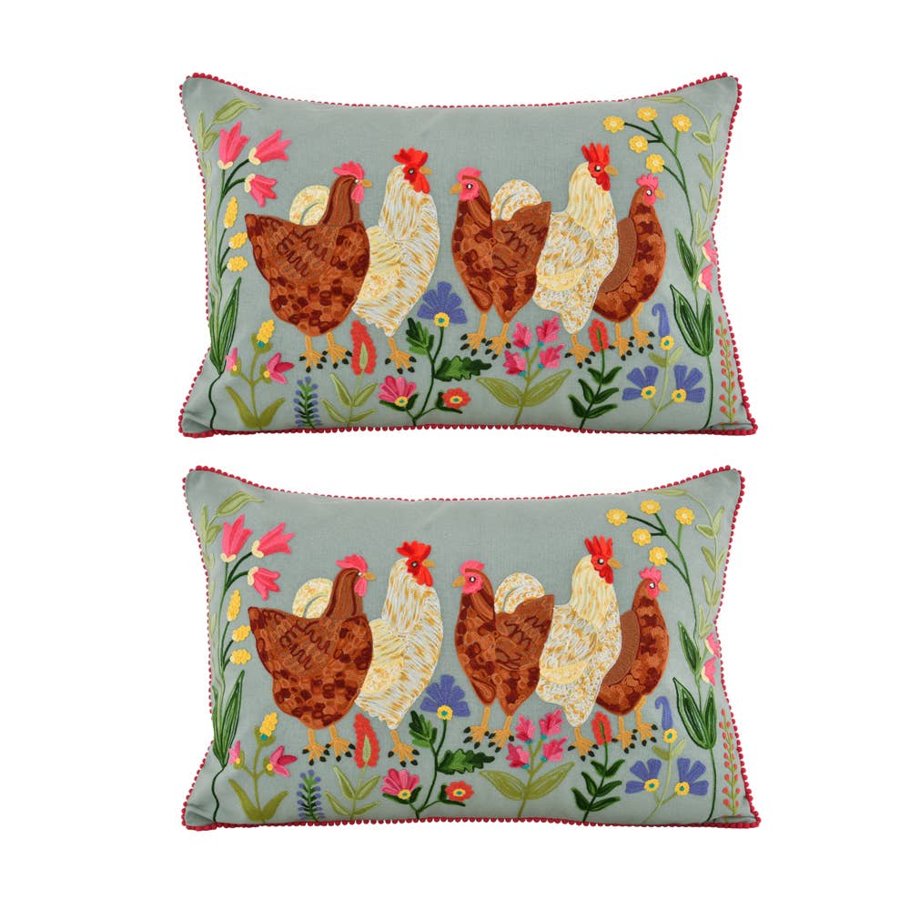 Embroidered Rooster Pillow 16x24