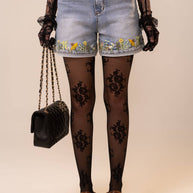 High Rise Cuffed Embroidered Denim Shorts