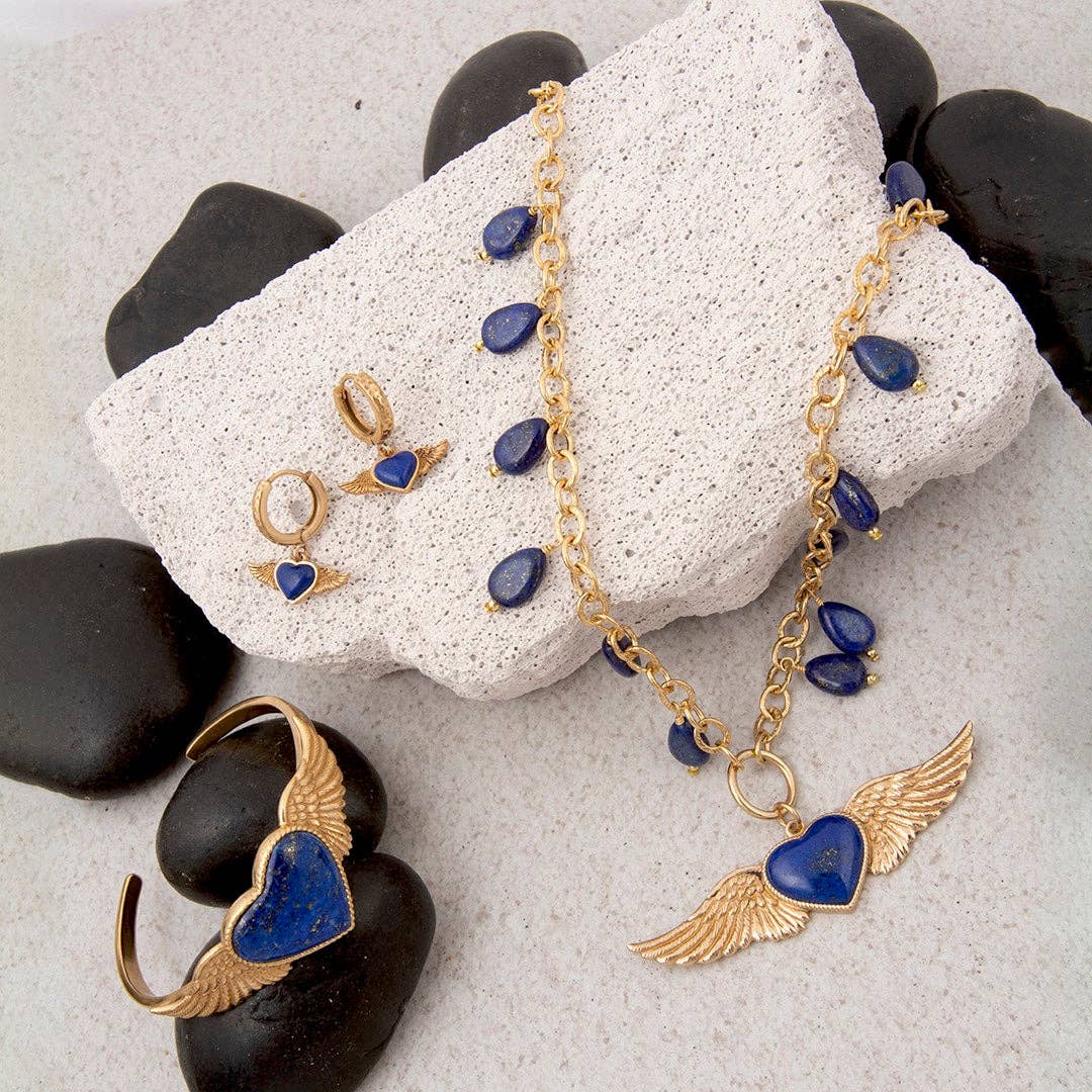 Flying Heart Blue Lapis Golden Cuff Bracelet