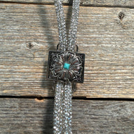 Clear Rhinestone Bolo, Turquoise Slide