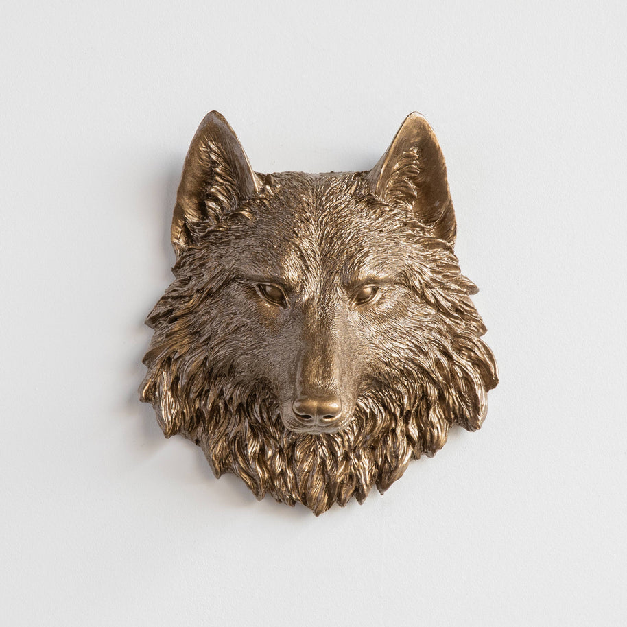 Mini Wolf Head Wall Mount, Bronze