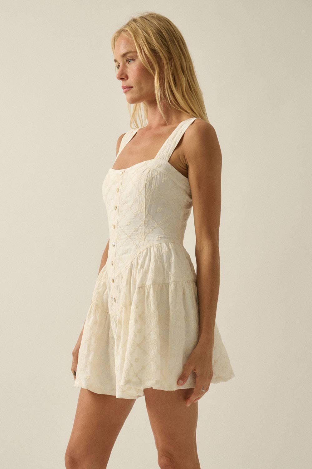 Rita Romper: Floral-Embroidered Corset Romper