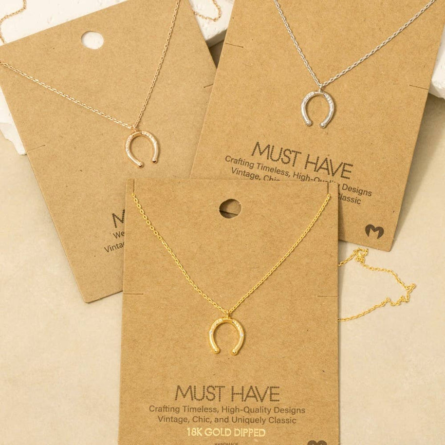 Gold Dipped Cz Western Horse Shoe Necklace