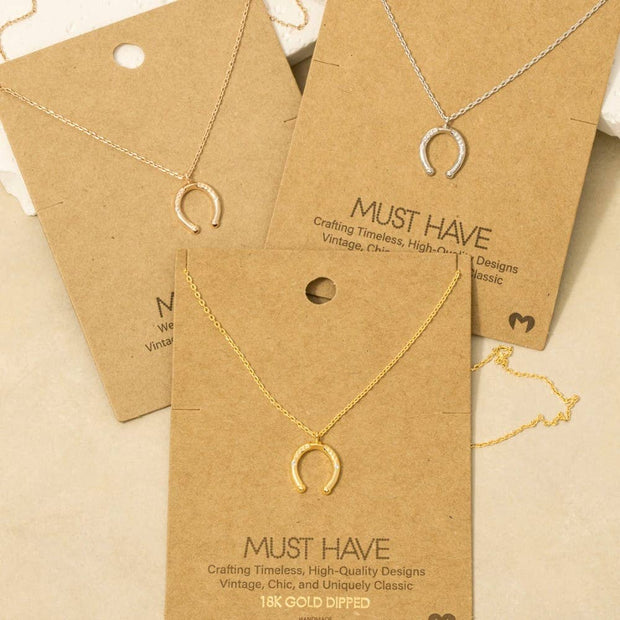 Gold Dipped Cz Western Horse Shoe Necklace