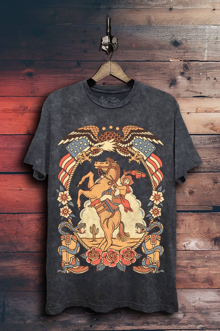 Western Cowgirl Tattoo Graphic T-Shirt