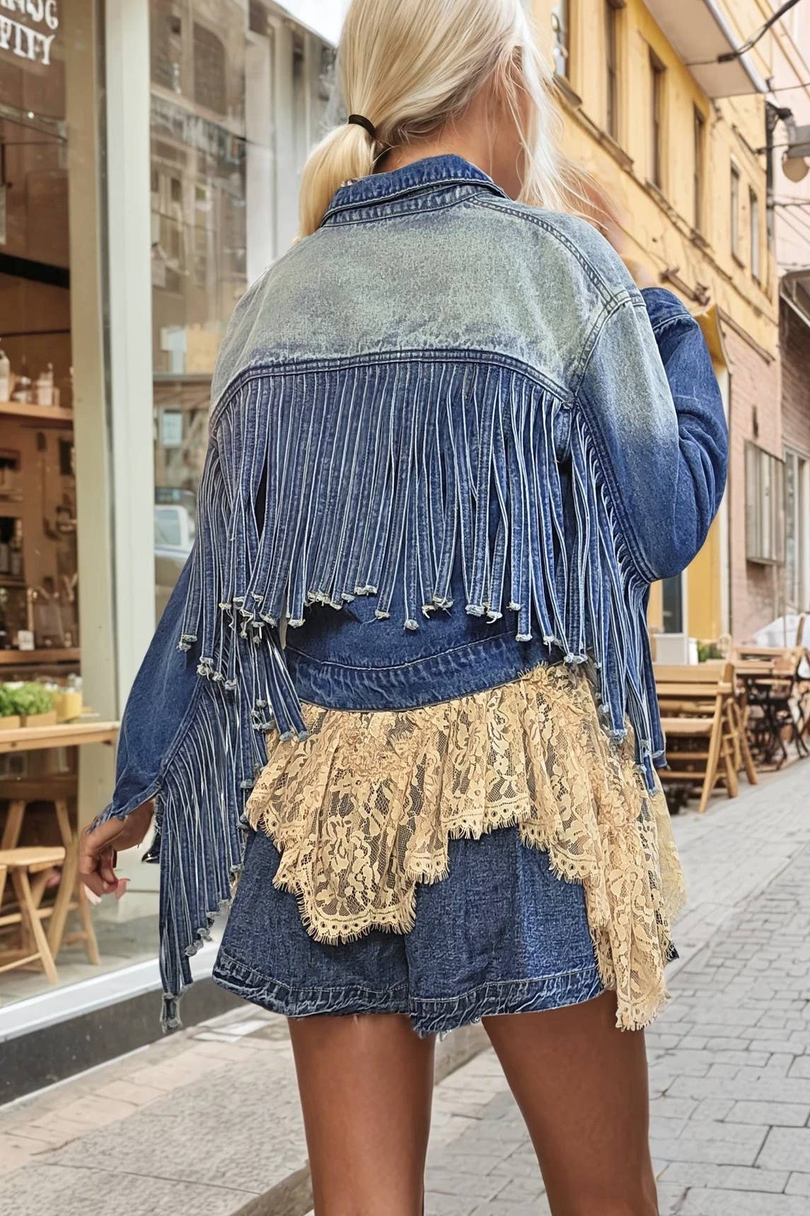 Fringed Denim Crop Jacket
