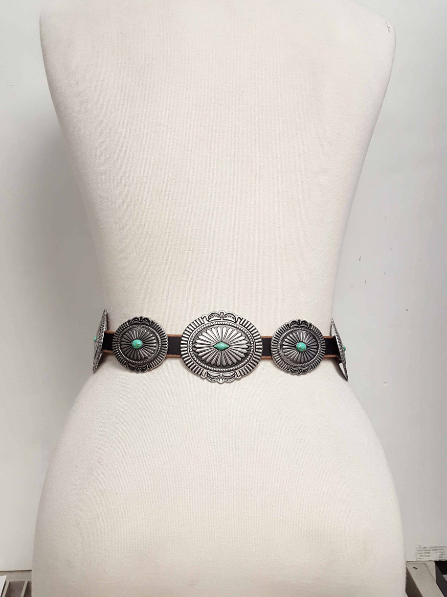 Distressed Leather Belt with Conchos