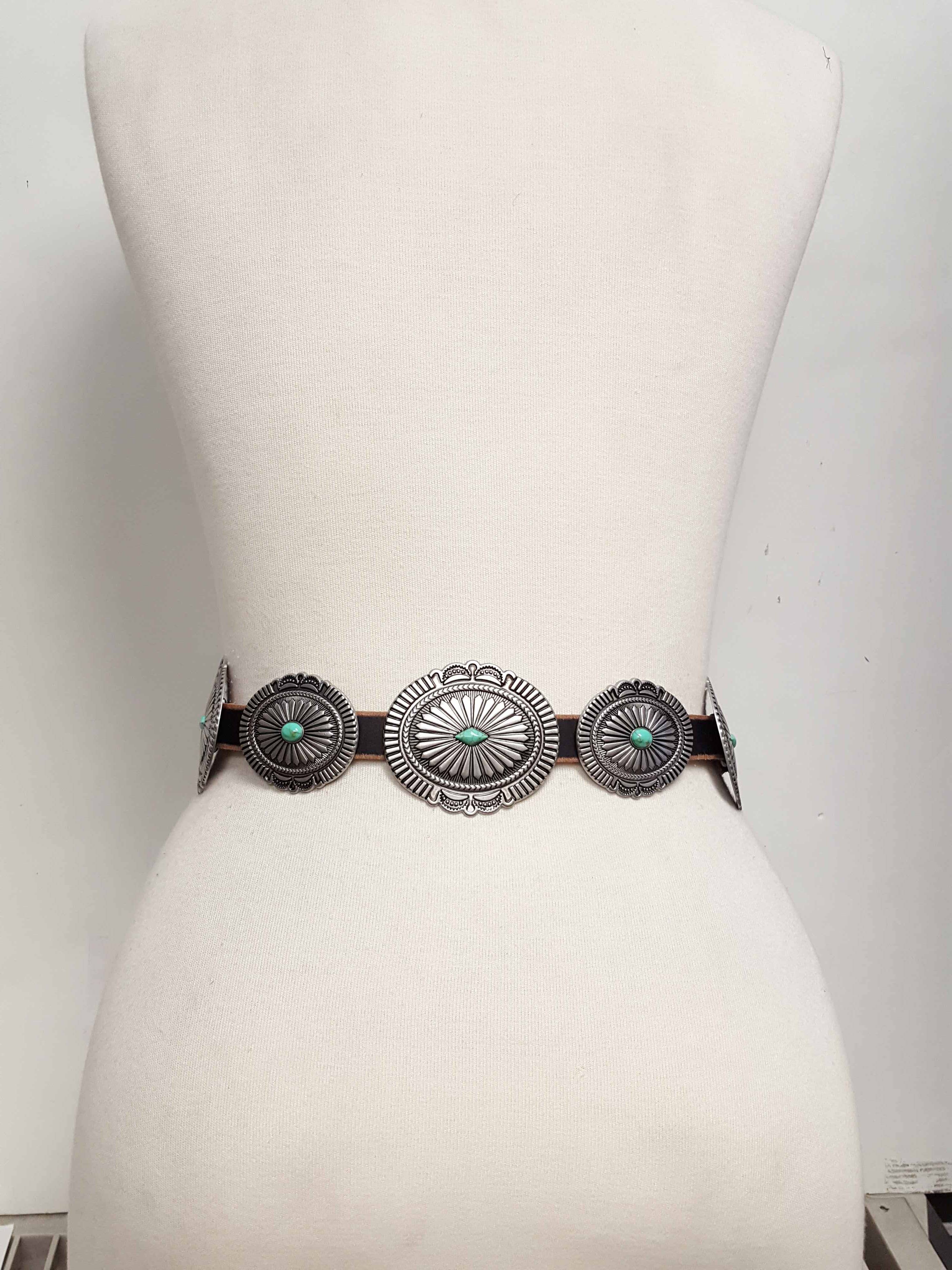 Distressed Leather Belt with Conchos