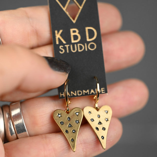 Brass Heart Huggie Earrings
