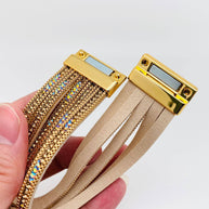 Crystal & Faux Leather Magnetic Bracelet