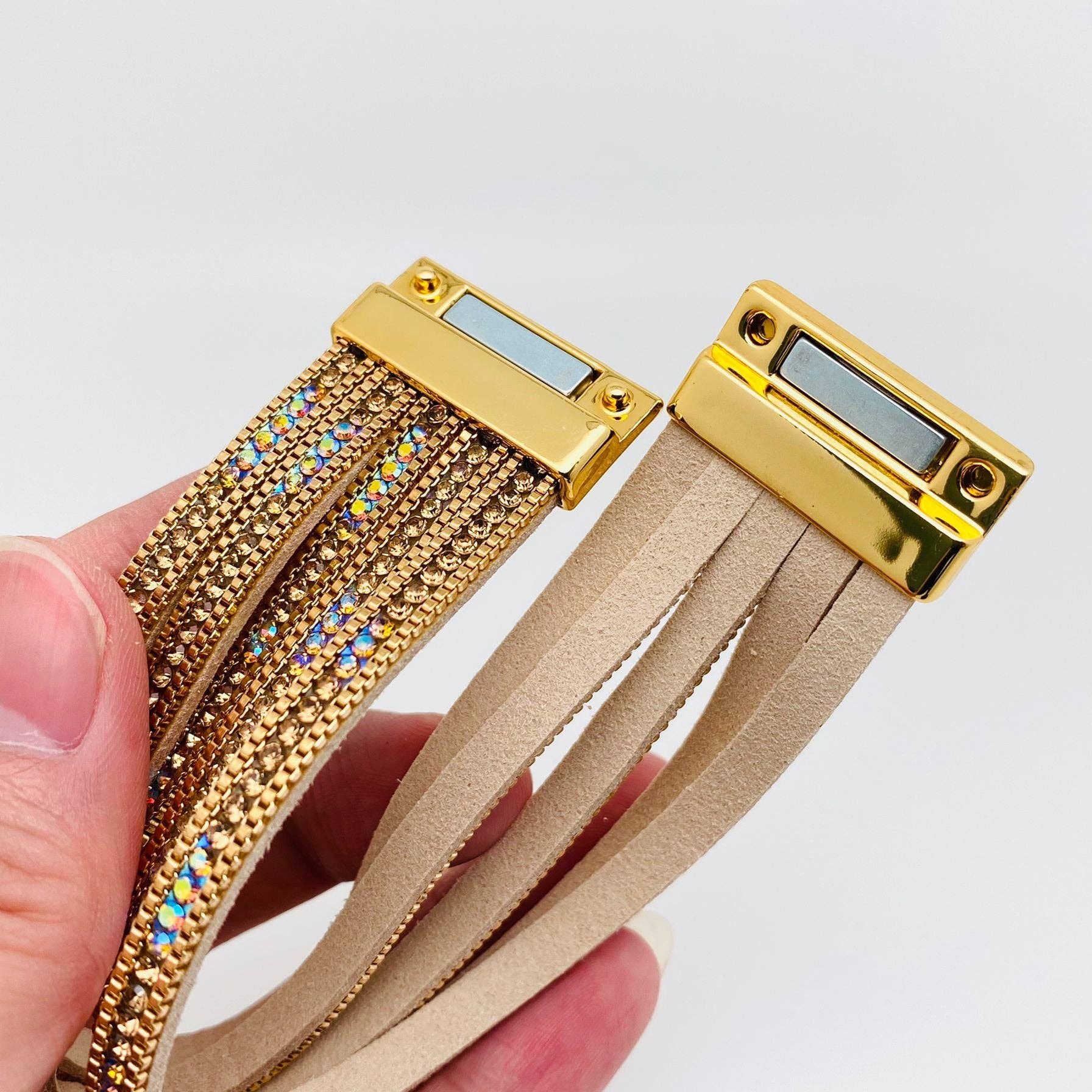 Crystal & Faux Leather Magnetic Bracelet