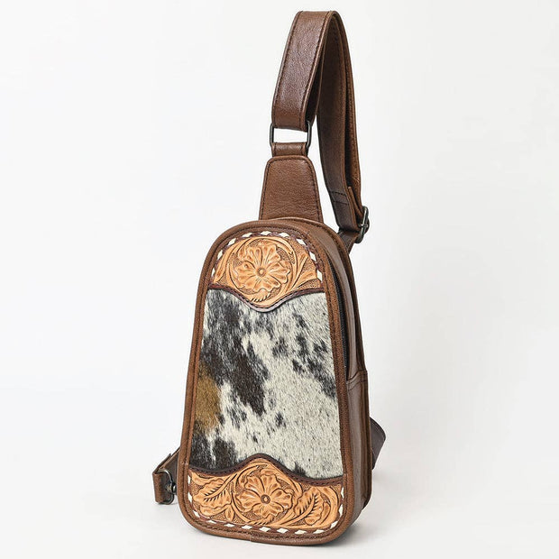 American Darling Hair-On Cowhide Western Leather Sling Bag - Hand-Tooled
