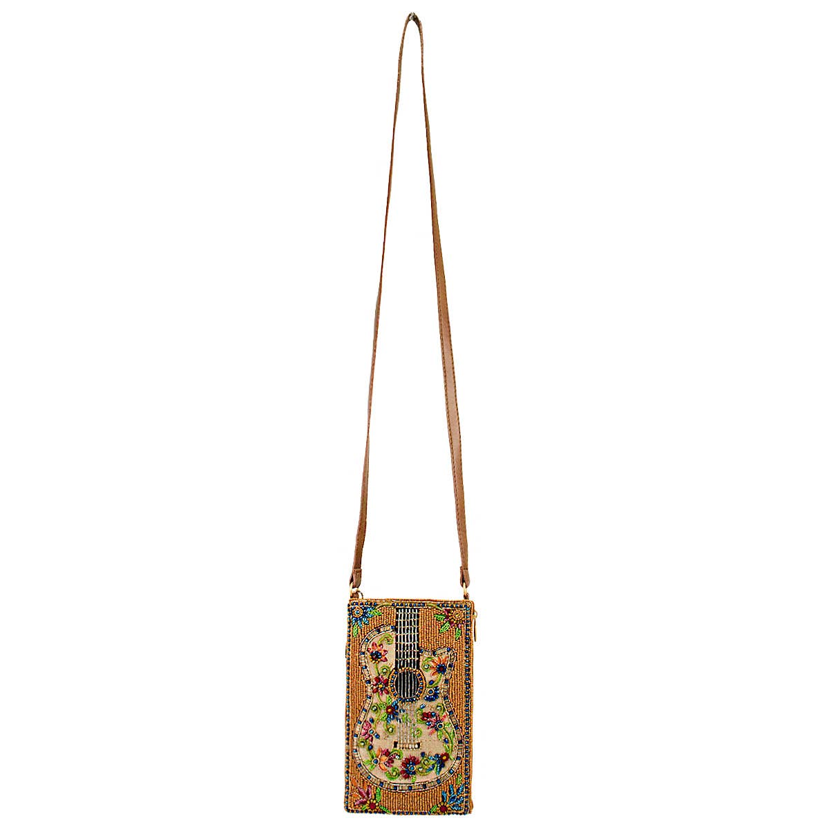 Ivory Guitar with Flowers Beaded Crossbody