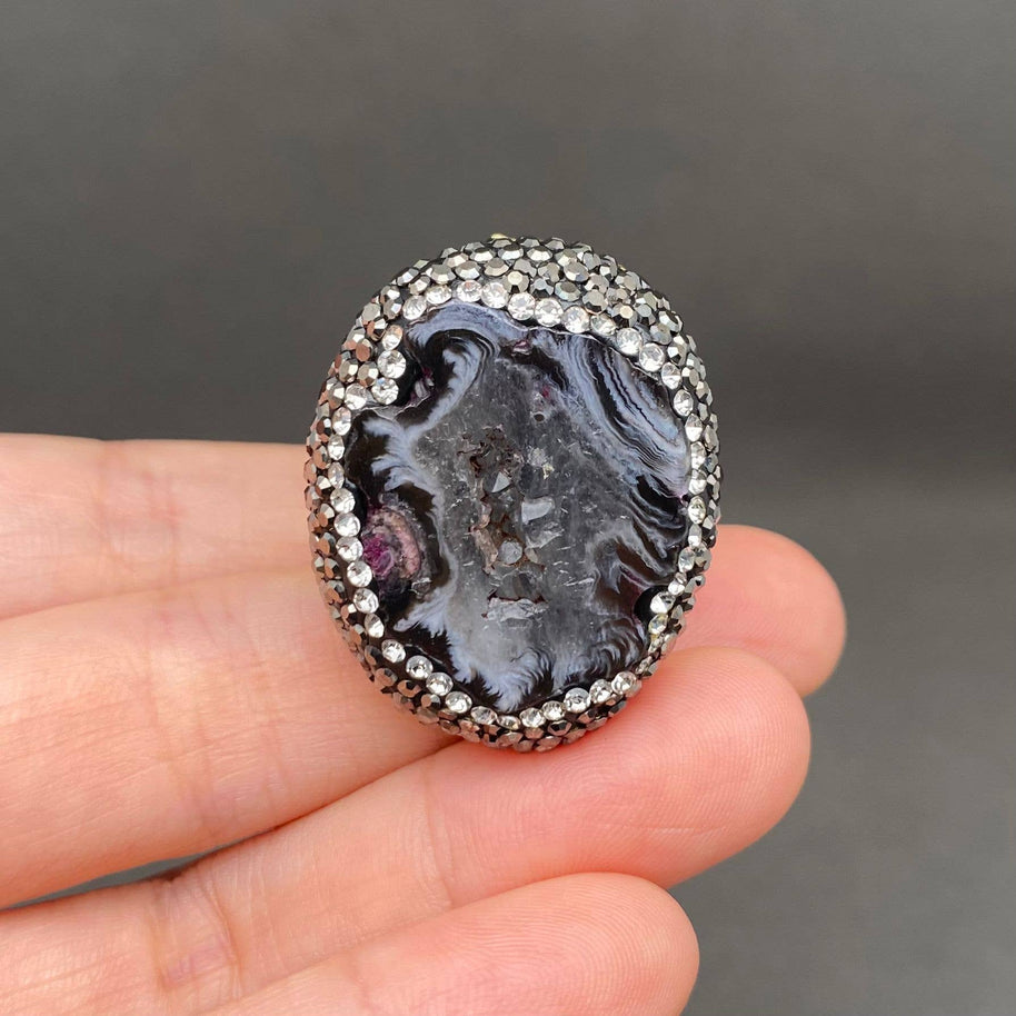 Rhinestone Inlaid Irregular Agate Ring