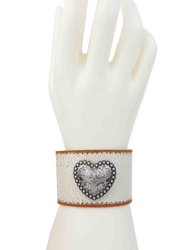 Distressed Leather Bracelet with Heart Concho
