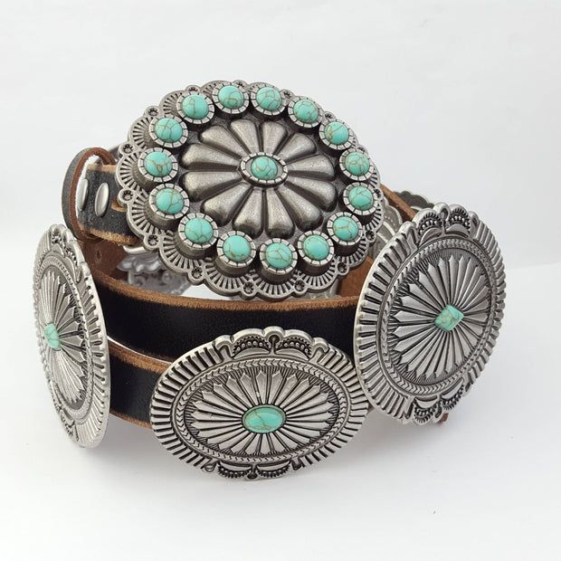 Distressed Leather Belt with Conchos