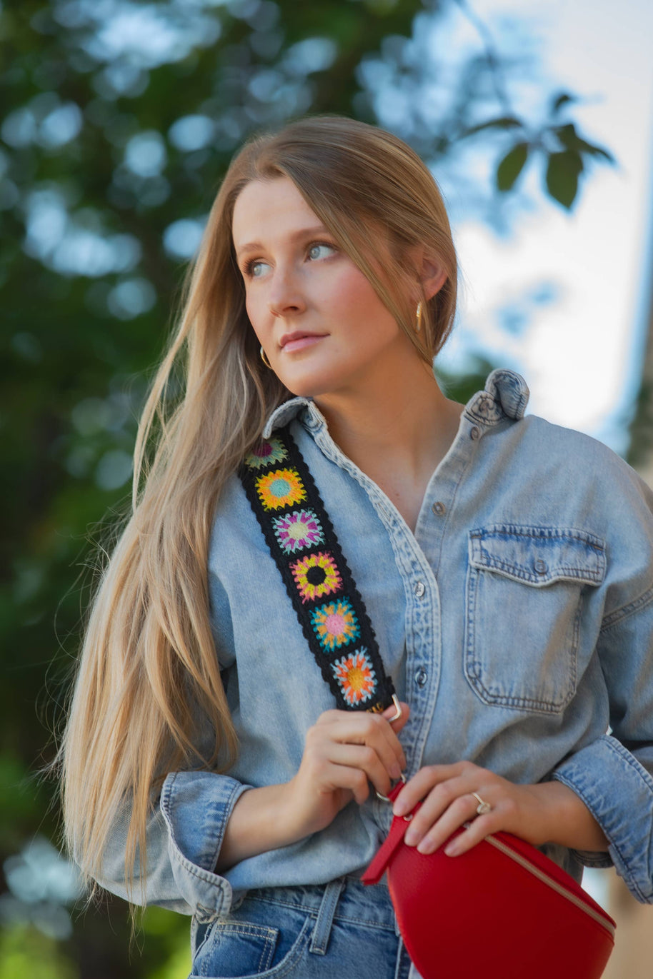 Textured Floral Adjustable Purse Strap