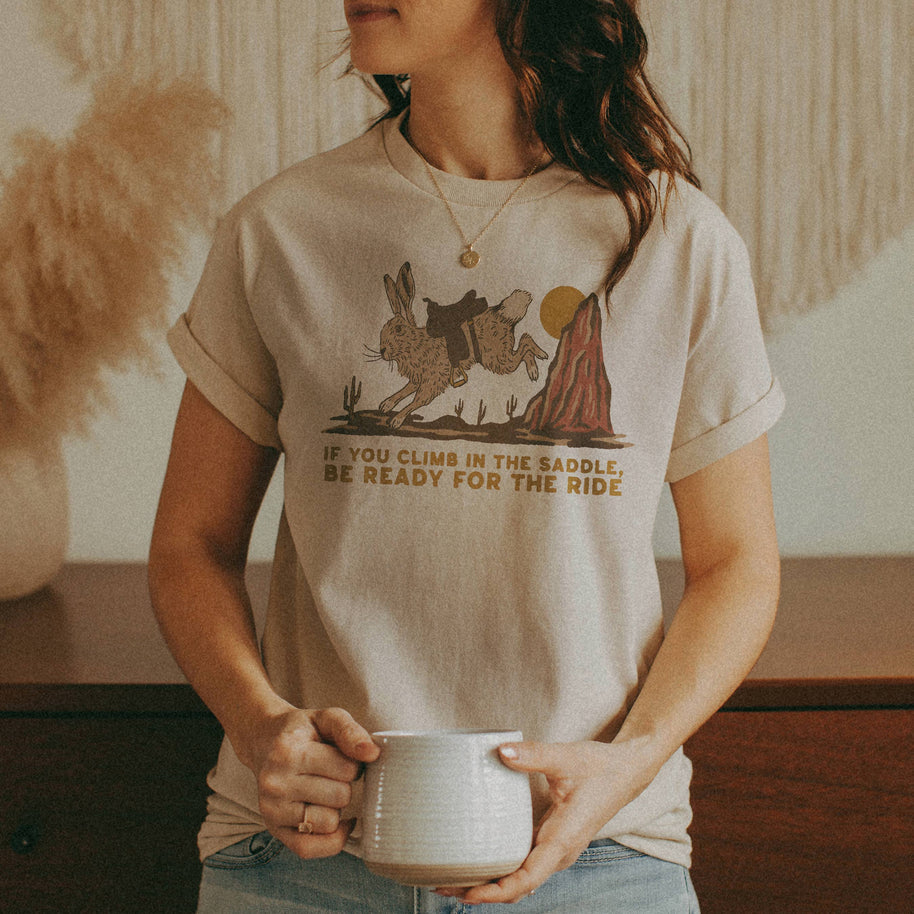 Hare Cowboy: If You Climb in the Saddle t-Shirt, Crop & Regular
