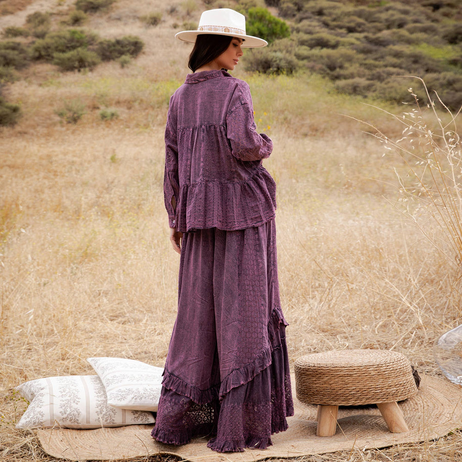 Mineral Wash Lace Tiered Ruffle Pants