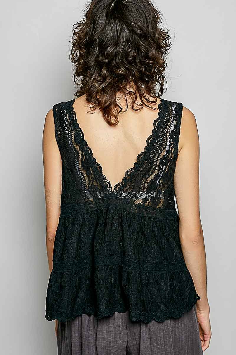 Deep V-Neck Lace Top