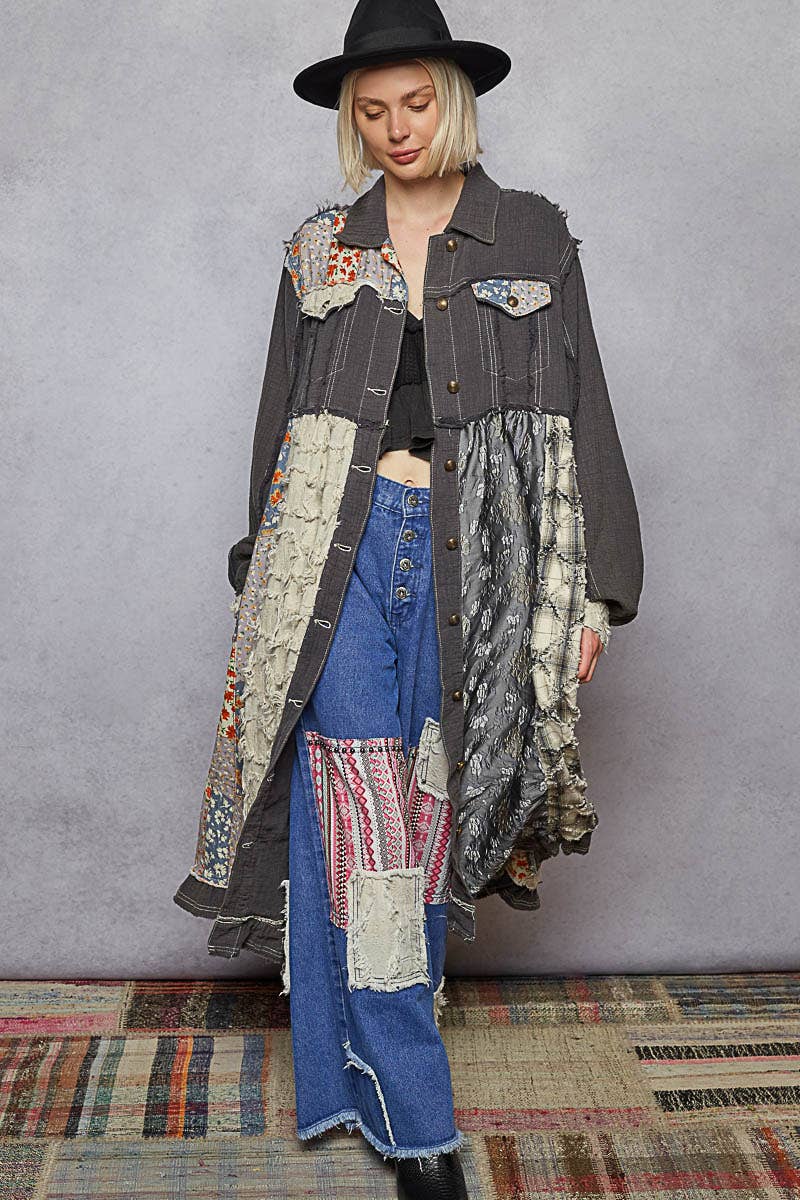 Patchwork Maxi Length Jacket