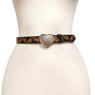 Western Silver Heart w. hand-Painted floral tooled belt