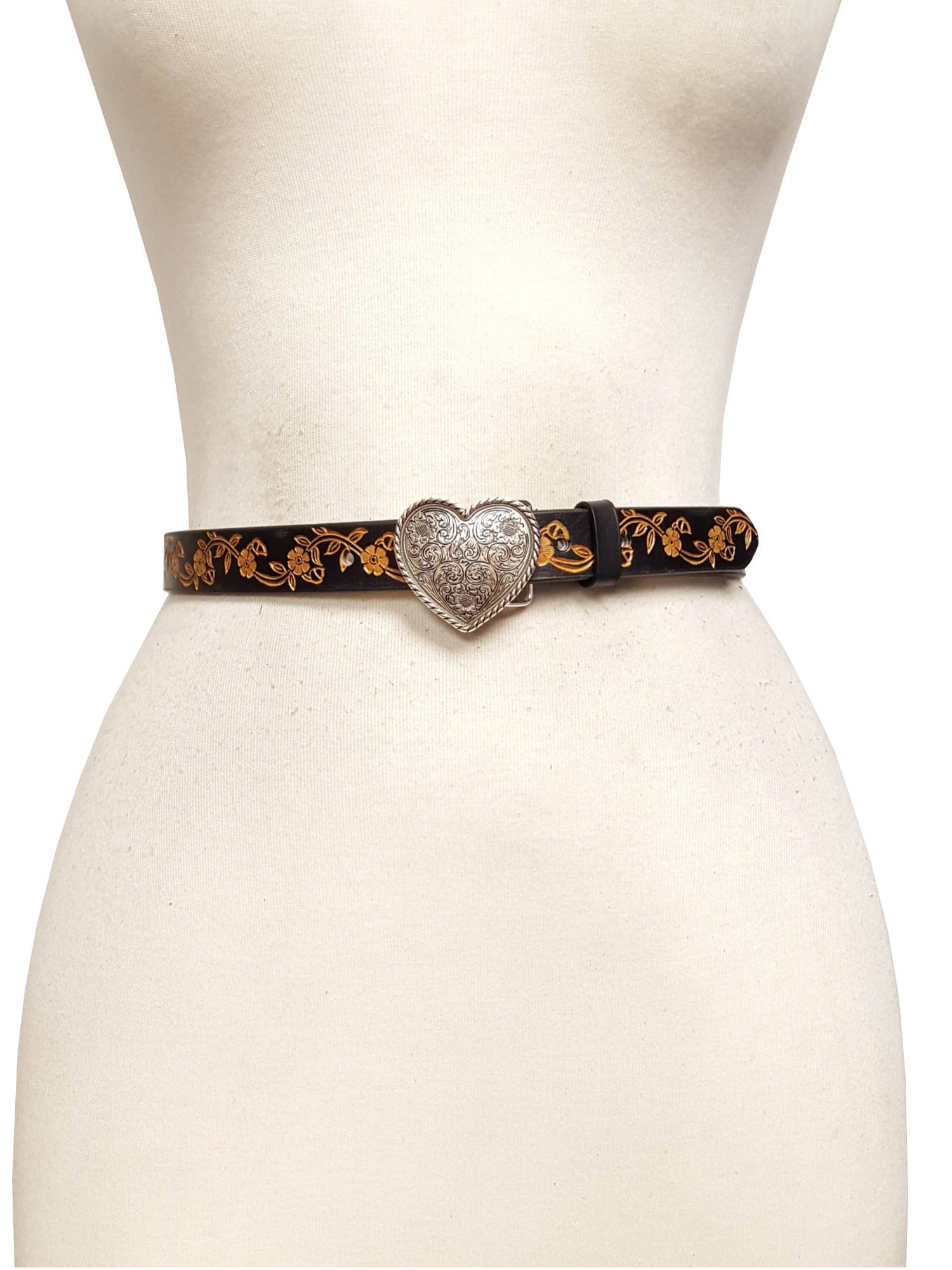 Western Silver Heart w. hand-Painted floral tooled belt