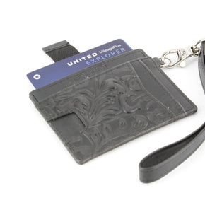 Small ID Wristlet Floral Filigree Leather