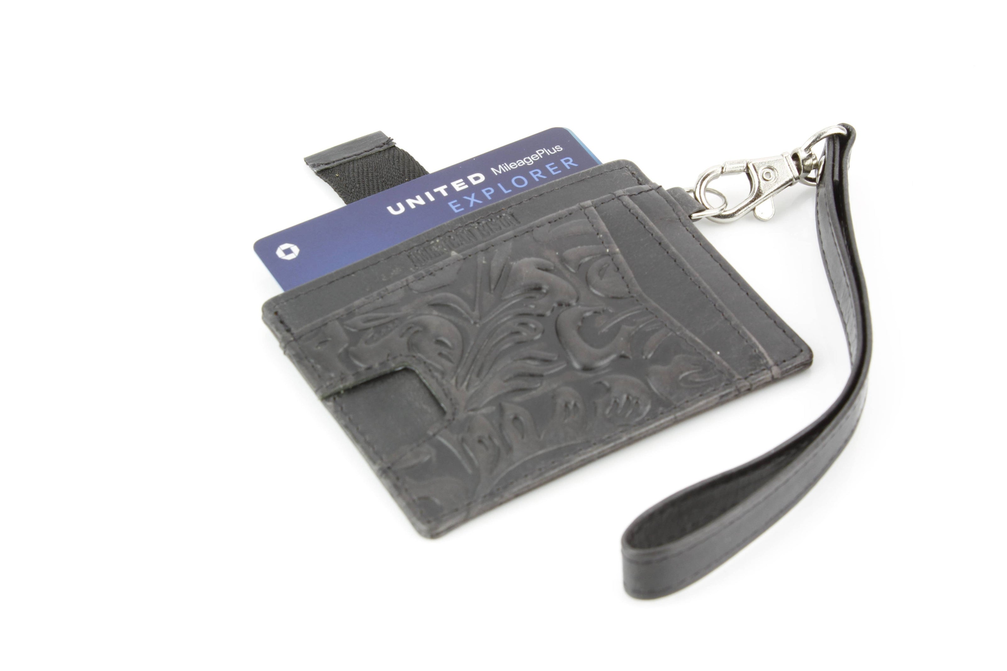 Small ID Wristlet Floral Filigree Leather