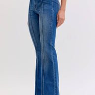 Mid-Rise Flare Jeans Pintuck Seam