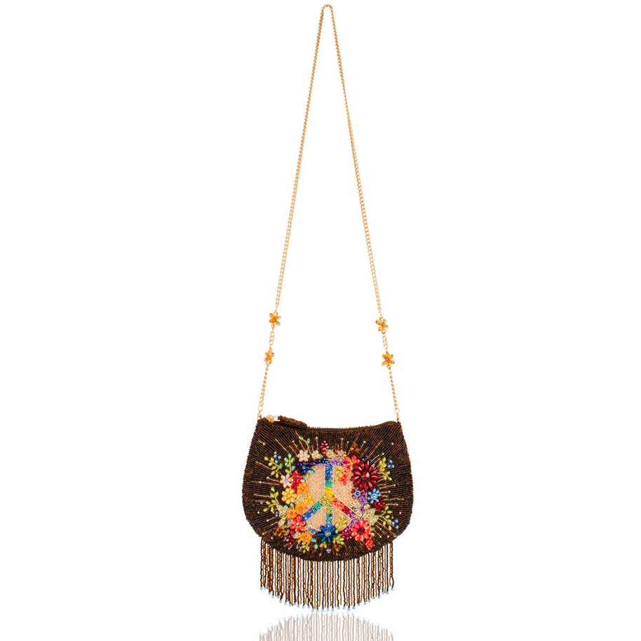 Peace & Light beaded peace sign crossbody bag