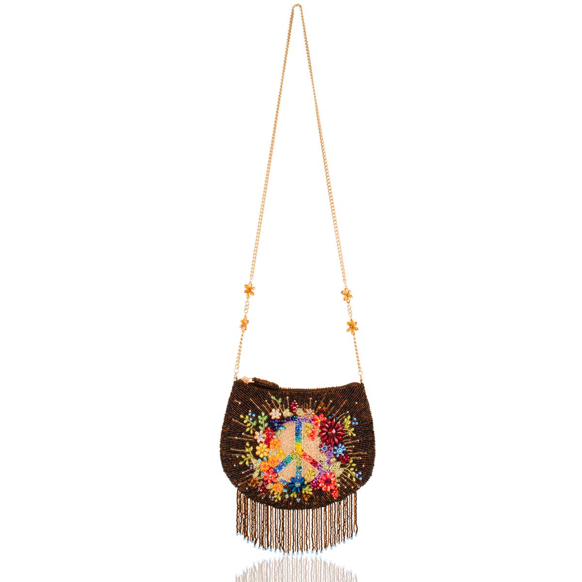 Peace & Light beaded peace sign crossbody bag