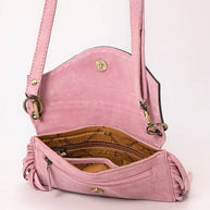 Suede Fringe & Tooled Leather Crossbody, Pink