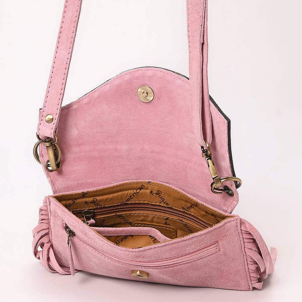 Suede Fringe & Tooled Leather Crossbody, Pink